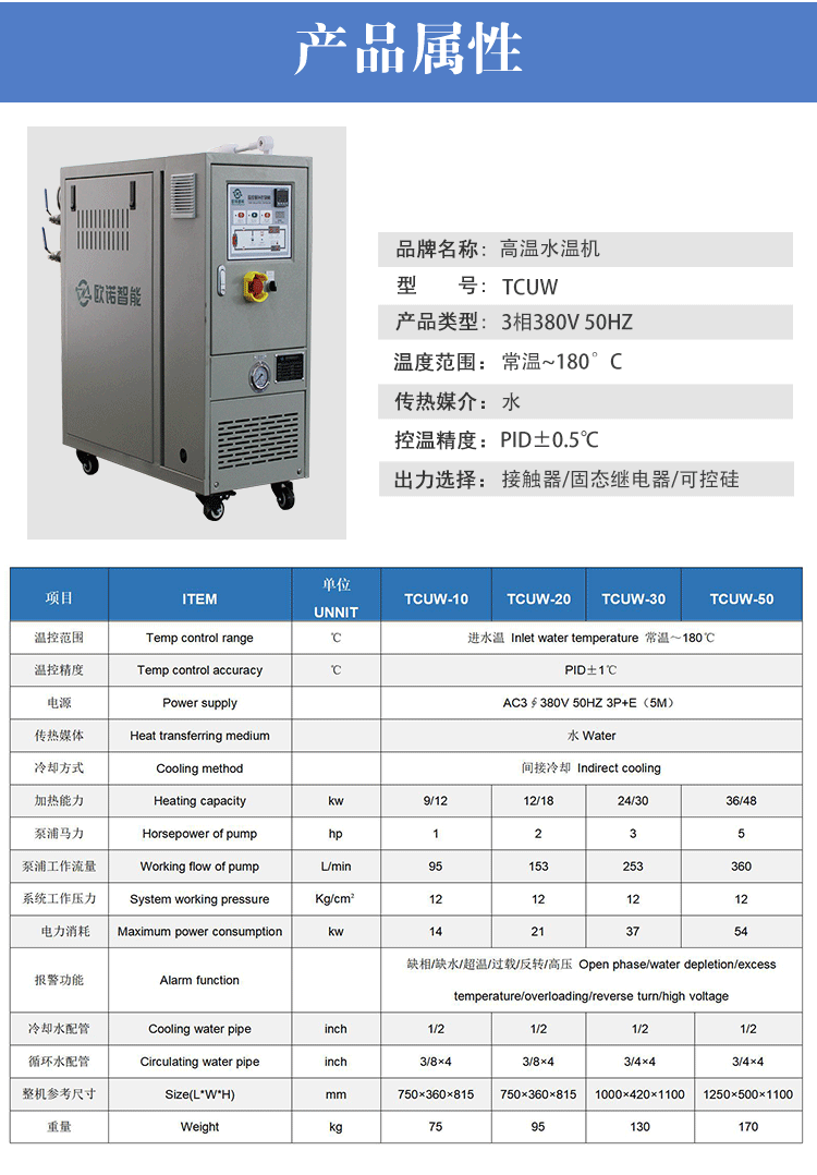 PLC水式模溫機(jī)產(chǎn)品屬性